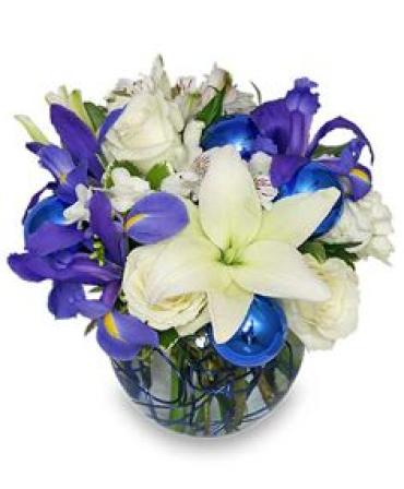 Winter Sky  Blue Iris & White Lilies