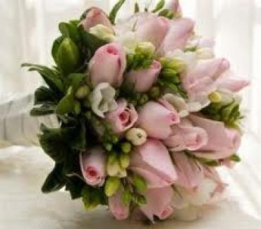 Freesia and Pink Rose Bouquet