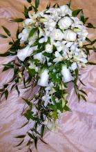 Cascading White Rose Bouquet with Orchids