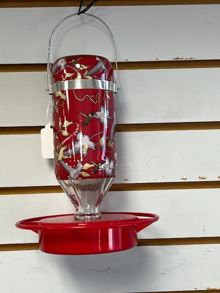 RED AND WHITE HUMMING BIRD FEEDER